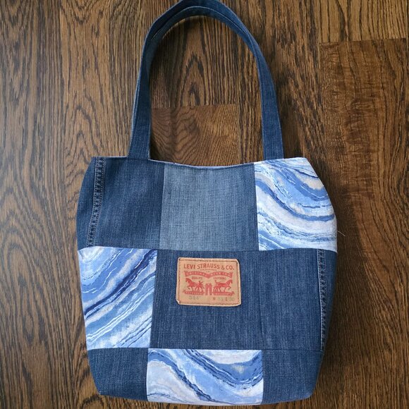 Handmade upcycled denim patchwork handbag - Picture 9 of 9
